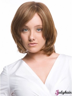 Monofilament Wavy With Bangs Chin Length Comfortable Human Hair Wigs