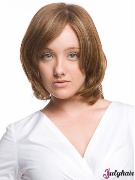 Monofilament Wavy With Bangs Chin Length Comfortable Human Hair Wigs