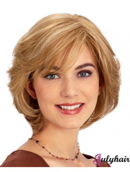 10 inch Human Hair Blonde Chin Length Layered Wavy Womens Wigs