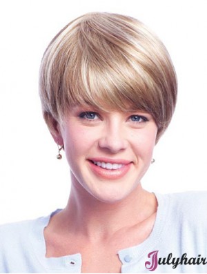 Wigs Human Hair Blondes With Monofilament Layered Cut Short Length