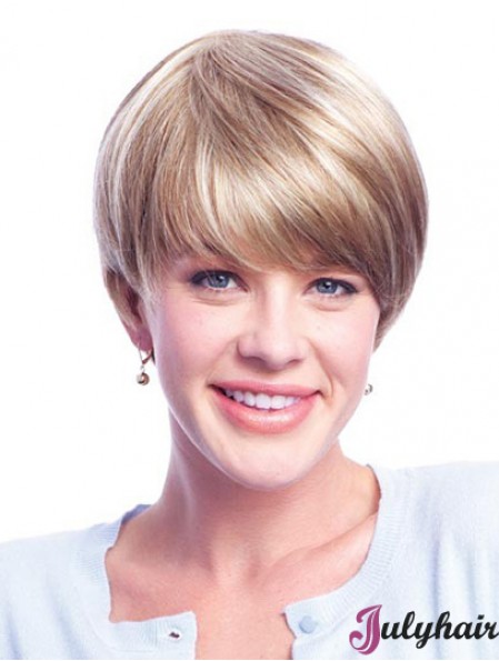 Wigs Human Hair Blondes With Monofilament Layered Cut Short Length