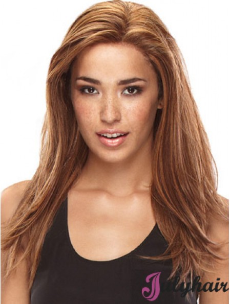 Without Bangs Amazing Straight Auburn Long Human Hair Lace Front Wigs