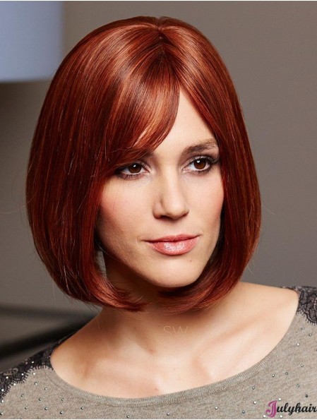 Human Hair Bob Cut Wigs 100% Hand Tied Auburn Color