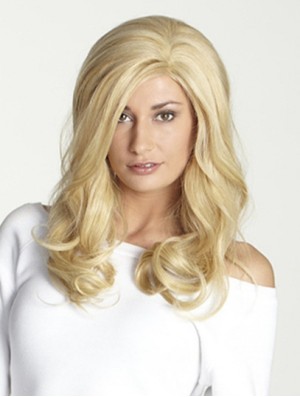 Without Bangs Long Blonde Wavy 18 inch Perfect Human Hair Wigs