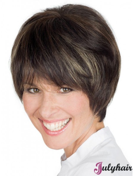 Style 8 inch Brown Short Boycuts Straight Lace Wigs