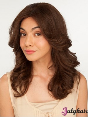 14 inch Brown Long Without Bangs Wavy Perfect Lace Wigs