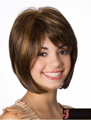 Human Hair Lace Front Wigs Straight 10 inch Brown Bob Hairstyles