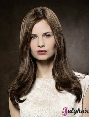 100% Hand-tied Straight Without Bangs 16 inch Brown Long Buy Human Hair Wigs