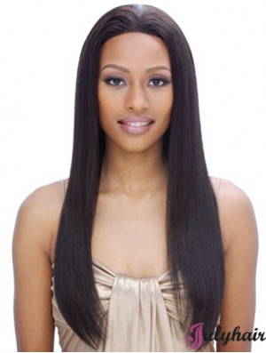 24 inch Black Long Without Bangs Yaki Incredible Lace Wigs