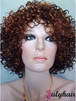 Kinky Layered Chin Length High Quality Auburn Synthetic Wigs