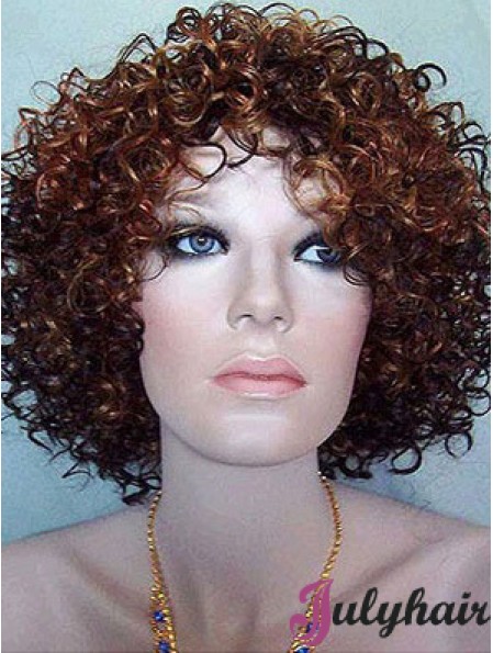 Kinky Layered Chin Length High Quality Auburn Synthetic Wigs