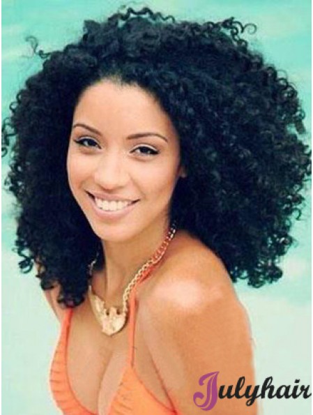 Shoulder Lace Front Remy Human Black Kinky Curly Afro Wig