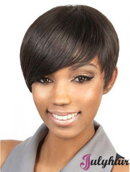 Cropped Brown Straight Boycuts Suitable African American Wigs