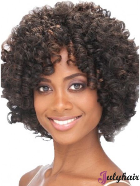 Chin Length Capless Layered Kinky Synthetic Black Woman's Wigs