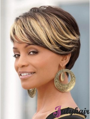 8 inch Synthetic Black Short Straight Wigs For African American Women