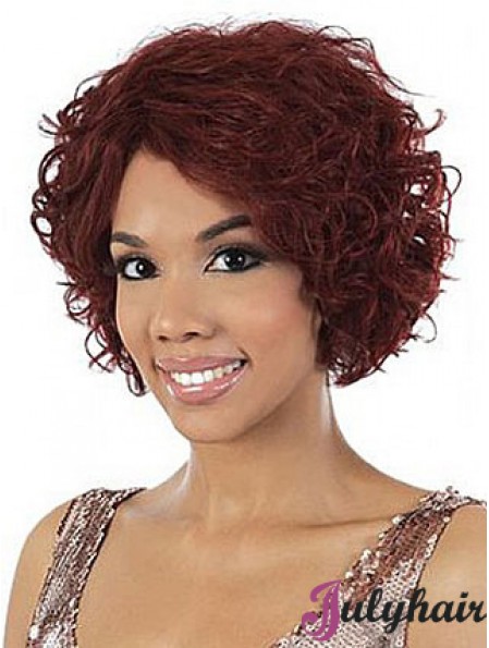 Chin Length Red Wavy Without Bangs Stylish African American Wigs