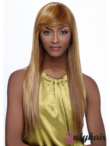 Long Blonde Straight With Bangs Fashionable African American Wigs