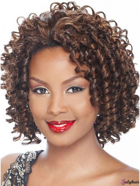 Affordable Kinky Indian Remy Hair Brown Chin Length 3/4 Wigs