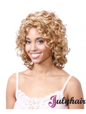 Chin Length Blonde Curly Without Bangs Hairstyles African American Wigs