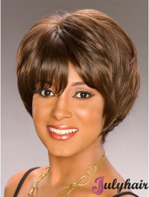 Bobs Capless Short Wavy Brown Synthetic African American Wigs UK