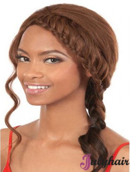 Shoulder Length Brown Wavy Without Bangs Soft African American Wigs