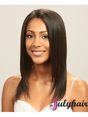 Without Bangs Perfect Straight Brown Long Human Hair Lace Front Wigs