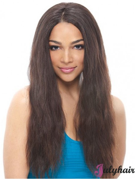 24 inch Black Long Without Bangs Wavy Suitable Lace Wigs