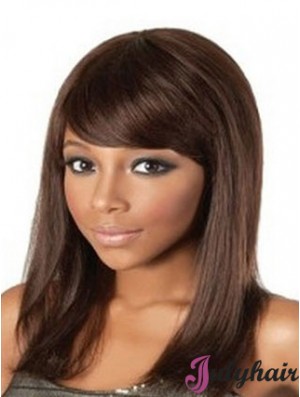 Shoulder Length Auburn Straight With Bangs Great African American Wigs