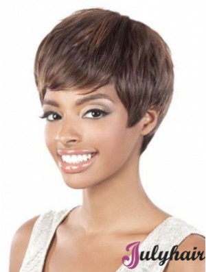 Short Brown Straight Layered Style African American Wigs