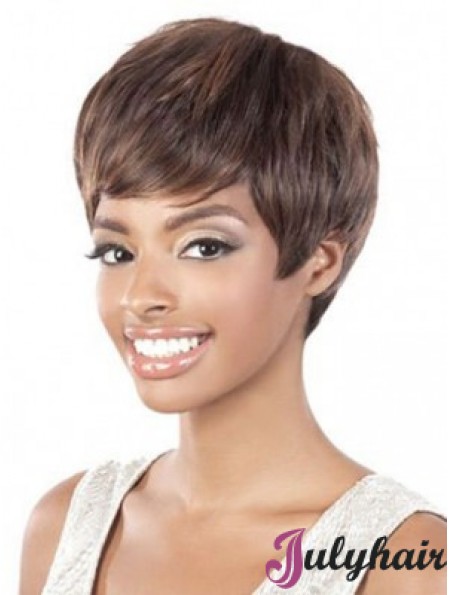 Short Brown Straight Layered Style African American Wigs