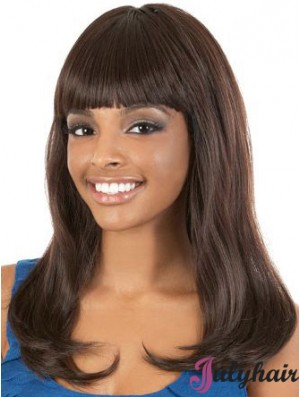 Long Brown Straight With Bangs Gorgeous African American Wigs