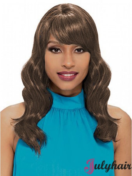 Shoulder Length Brown Wavy With Bangs New African American Wigs