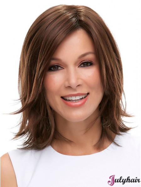 Brown Shoulder Length Straight Layered 12 inch Ideal Medium Wigs