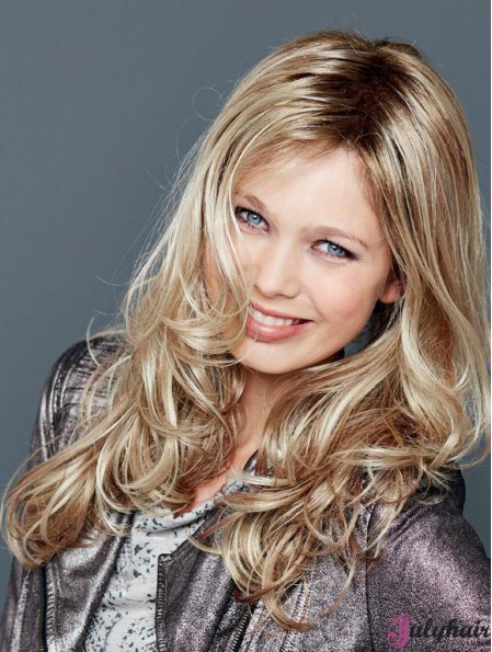 Without Bangs Lace Front 18 inch Wavy Blonde Long Wigs