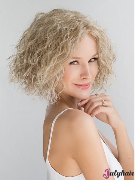 Blonde Chin Length Curly Without Bangs 10 inch Fashionable Medium Wigs