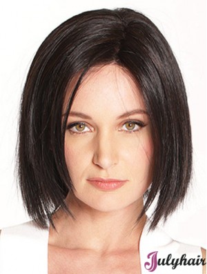 10 inch Chin Length Black Straight Soft Bob Wigs