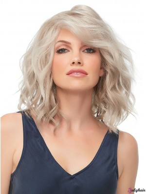 100% Hand-tied 12 inch Wavy Blonde With Bangs Wig