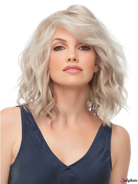 100% Hand-tied 12 inch Wavy Blonde With Bangs Wig