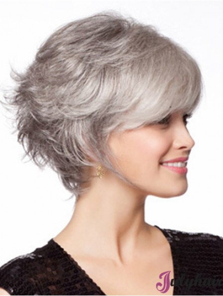 No-Fuss Chin Length Wavy Monofilament Grey Wigs