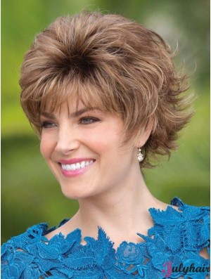 Capless Brown 6 inch Short With Bangs Synthetic Wigs