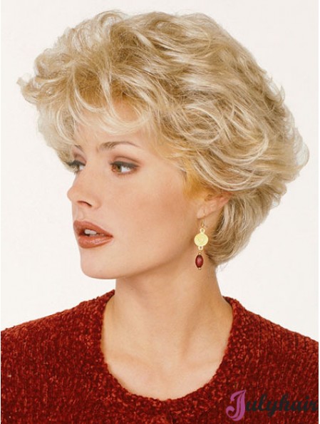 Blonde Color Short Length Classic Cut Synthetic Wigs For Old Women