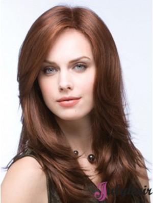 Long Straight Layered Synthetic Brown Auburn Wigs Monofilament