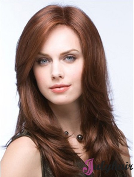 Long Straight Layered Synthetic Brown Auburn Wigs Monofilament