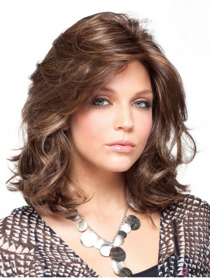 Durable Curly Brown Gorgeous Shoulder Length Classic Wigs