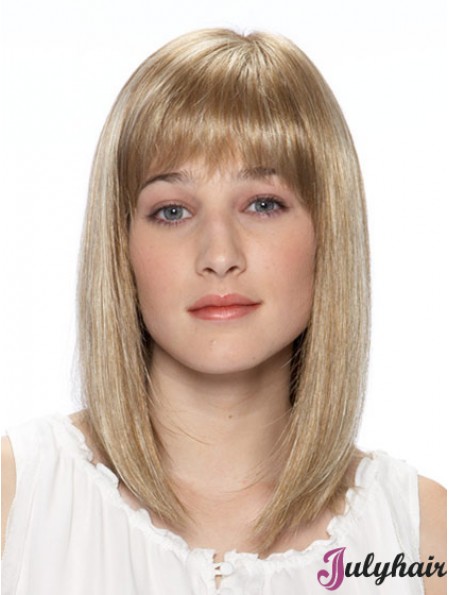 14 inch Blonde Straight Bobs Shoulder Synthetic Lace Front Wig