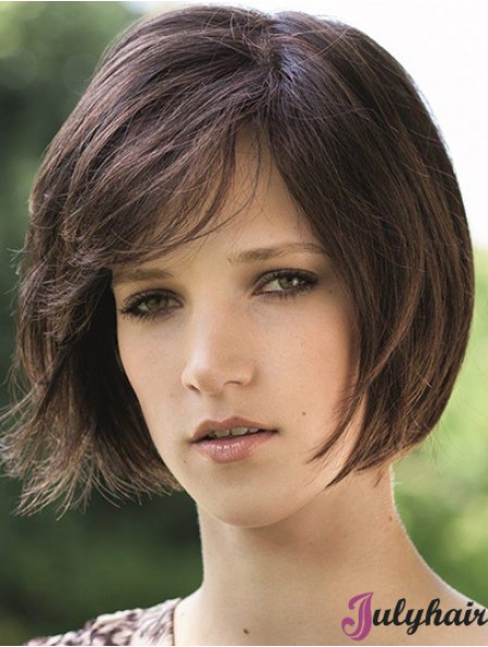 Chin Length Brown Soft 8 inch Straight Bob Wigs