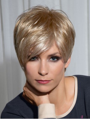 Straight Boycuts 5 inch Blonde Cheap Synthetic Wigs