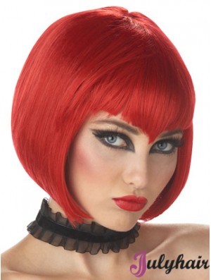 Straight Bobs Chin Length Red High Quality Lace Front Wigs