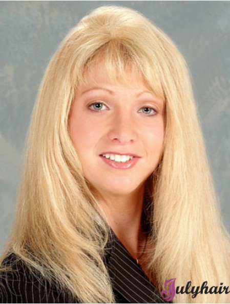 Durable Blonde Straight With Bangs Long Wigs