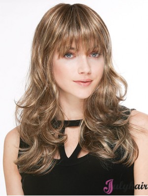 Trendy Blonde Wavy With Bangs Long Wigs